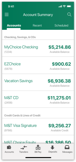 Selected M&T mobile banking app screen showing a detail / action surface.