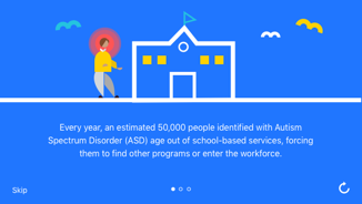 WeMake empathy-game onboarding screen introducing the experiential framing of the gameplay.