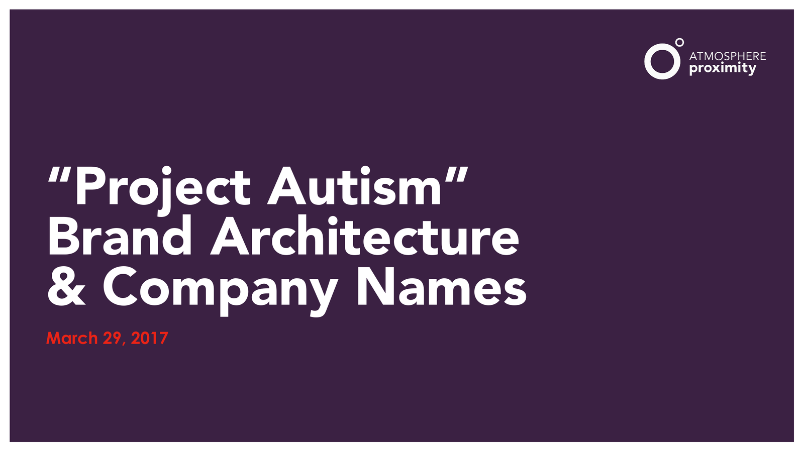 Cover of the WeMake brand architecture and naming deck, March 2017, by Atmosphere Proximity.